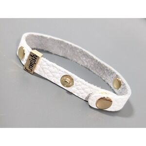 Erimish White Leather Gold Tone Slide Charm Snap Cuff Bracelet Stacking 7 in